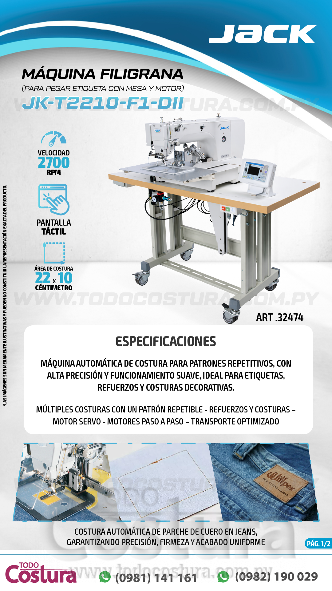 MAQUINA FILIGRANA (PARA PEGAR ETIQUETA) JACK JK-T2210-F1-DII (CON MESA Y MOTOR)